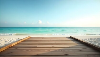 Fototapeta premium Wooden dock overlooking a calm turquoise ocean under a clear blue sky