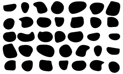 Random blob circles silhouette icon set. An arrangement of black organic shapes. Isolated on a white background. Pebble, drops and stone silhouettes. eps10   55