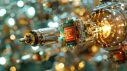 Modern High Tech Authentic Robot Arm Holding Contemporary Super Computer Processor. Industrial Robotic Manipulator End Effector Holding CPU Chip