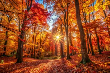 Obraz premium Autumn Forest High Resolution Photography: Majestic Fall Scenery, Golden Leaves, Sunlight, Trees
