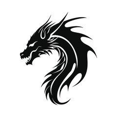 Elegant Silhouette Of A Black And White Dragon Vector Illustration