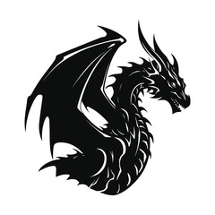 Elegant Silhouette Of A Black And White Dragon Vector Illustration