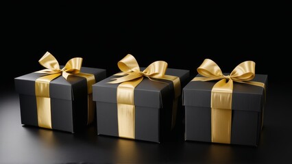 Obraz premium black gifts with gold ribbon on dark background