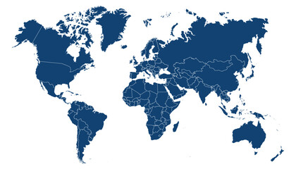 World map. Blue modern vector map. Silhouette map.