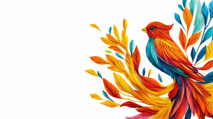 Obraz premium Vibrant bird illustration among colorful leaves digital art nature