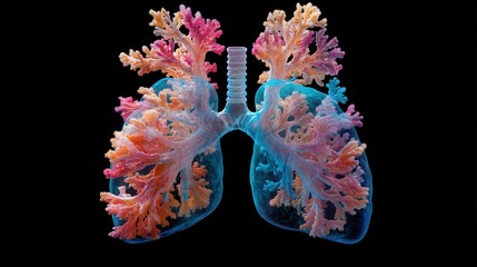 Obraz premium Stunning visual of human lungs resembling vibrant coral reefs in an imaginative underwater world. Generative AI