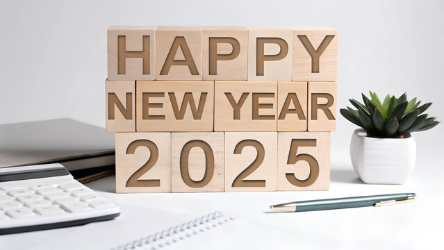 background  2025 happy new year paln word on wooden board