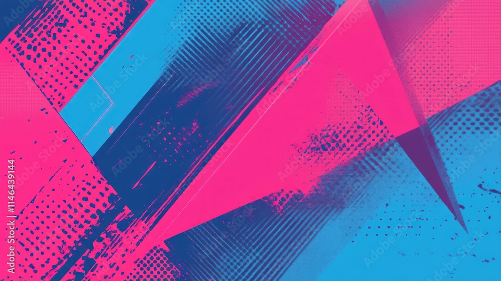 Poster Abstract geometric design featuring vibrant pink and blue colors with dynamic patterns.