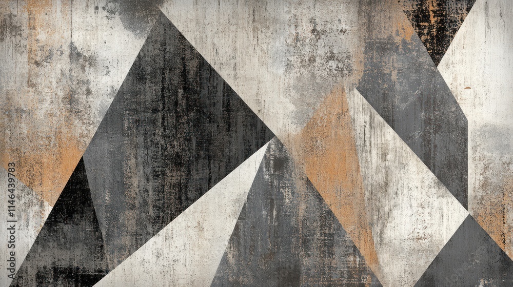 Poster Abstract geometric design with textured patterns in muted colors.