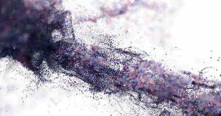 Vibrant blue, red, purple particles explode in a dynamic digital art render. Perfect for tech, energy, or abstr