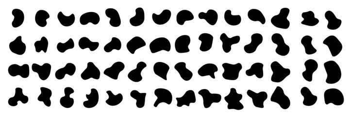 Fototapeta premium Random blob circles silhouette icon set. An arrangement of black organic shapes. Isolated on a white background. Pebble, drops and stone silhouettes. eps10 55