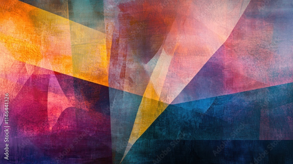 Fototapete abstract geometric patterns in vibrant colors, creating a dynamic visual experience.