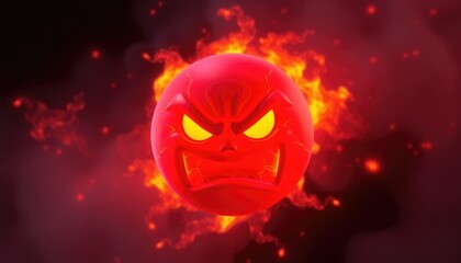 Naklejka premium 4K HD Wallpapers Angry Emoji Surrounded By A Storm Of Fiery Molten Light, With Glowing Red Veins Running Across Its Face. Desktop Wallpaper HD. HD Backgrounds