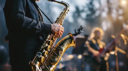 Jazz melodies fill the air as a talented saxophonist captivates the audience under the warm glow of stage lights. Generative AI
