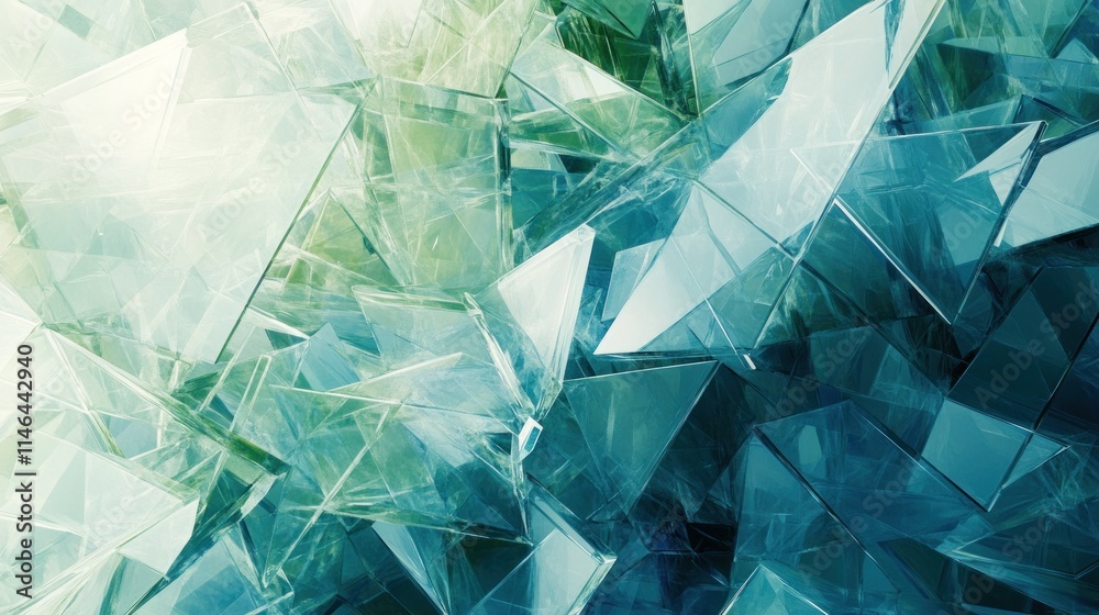 Aufkleber Abstract image of fragmented glass-like shapes in cool tones, suggesting depth and texture.