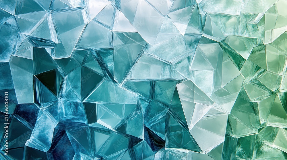 Aufkleber abstract image of fragmented ice-like shapes in varying shades of blue and green.