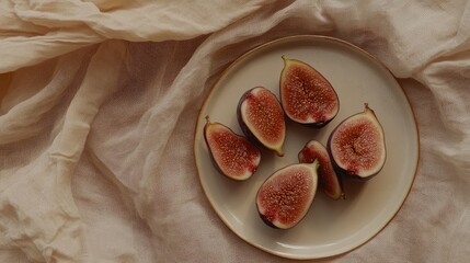 Fresh figs on a pink background with fabric. Aesthetic food photography, organic food. Fruits Background.