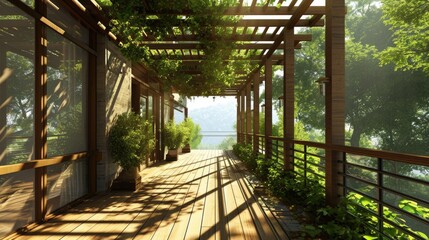 Contemporary Luxury: Pergola on Energy-Efficient Home with Green Garden