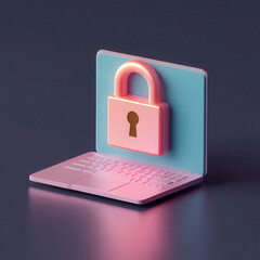 laptop with glowing padlock symbolizes digital security and protection