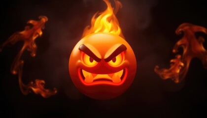 4K HD Wallpapers Angry Emoji With Fiery Eyes, Surrounded By Swirling Flames And Smoke In A Dark Environment. Desktop Wallpaper HD. HD Backgrounds