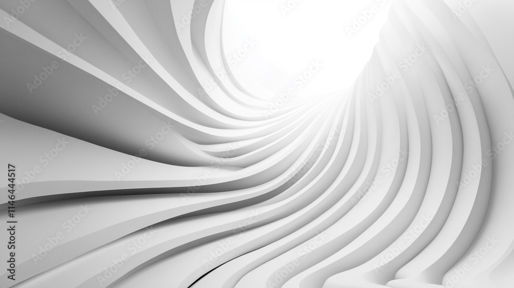 Poster curved white structures create a dynamic pathway in bright light.