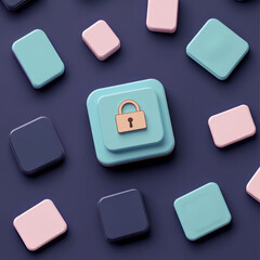 Secure communication icon surrounded by colorful buttons, symbolizing safety