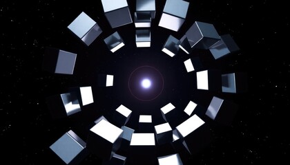 4K HD Wallpapers Abstract Metal Cubes Rotating Around A Glowing Central Point In Deep Space. Desktop Wallpaper HD. HD Backgrounds