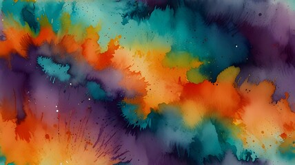 Fototapeta premium A colorful watercolor wash in vivid hues like orange, teal, and purple