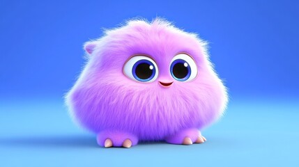 A cute, fluffy purple creature with big eyes, exuding a playful and friendly demeanor.