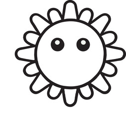 cute sun or sunflower black line-art cartoon, sun with eyes