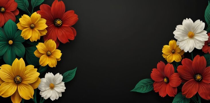 Abstract redn yellow and red Flowers vector banner for Black History Month or Juneteenth with seamless background floral with copy space.