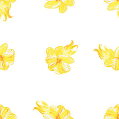 Orange and yellow vegetables wax crayon vegetables seamless pattern on white isolated background. Textural and food repeating pattern. Design for textiles, wrapping paper and wallpaper. 