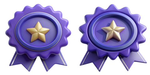 Two purple awards featuring a prominent star design, symbolizing achievement and recognition.