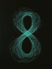 Naklejka premium Creative representation of the number eight formed by flowing turquoise lines against a black background at night
