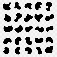 Fototapeta premium Random blob circles silhouette icon set. An arrangement of black organic shapes. Isolated on a white background. Pebble, drops and stone silhouettes. eps10 55