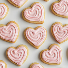 Heart-shaped cookies with pink icing for Valentine&rsquo;s Day