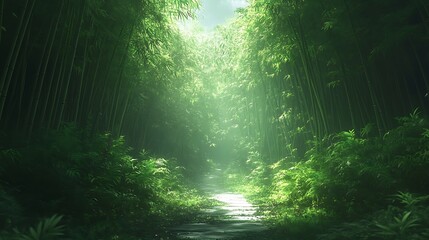 Obraz premium Photo of a path through a bamboo forest surrounded background