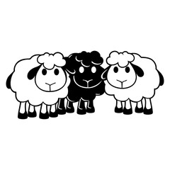 Black Sheep 3 Small Friends Team Crew Sheep Cute Design Lover Art Vector Illustration Card T-Shirt Poster Sticker Graphic Print Decorative Drawing Isolated Logo Decoration Symbol Creative Cool Style
