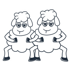 Fototapeta premium 2 Sheep Looking Tired Bored Friends Team Cool Crew Design Lover Art Vector Illustration Card T-Shirt Poster Sticker Graphic Print Decorative Drawing Isolated Logo Decoration Symbol Creative Cool Style
