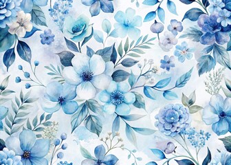Obraz premium Blue Watercolor Floral Pattern, Minimalist Flower Texture, Abstract Floral Background, Botanical Art Print
