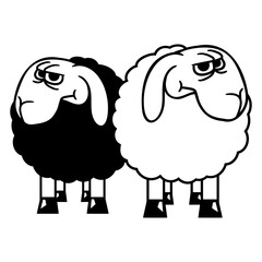 2 Sheep Looking Skeptical Offended Friends Team Design Lover Art Vector Illustration Card T-Shirt Poster Sticker Graphic Print Decorative Drawing Isolated Logo Decoration Symbol Creative Cool Style
