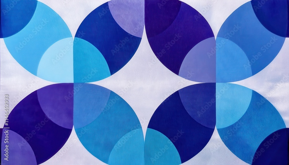 Poster vibrant geometric art with overlapping blue and purple circular patterns reflecting modern abstract 