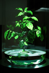 Digital view of coffee beans and leaves green color on dark background generated.AI