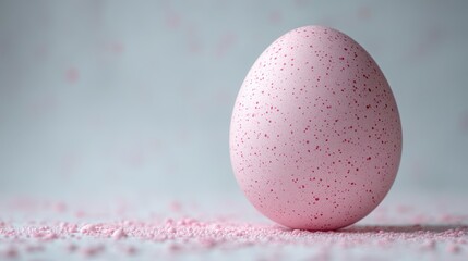 Pastel pink egg with speckles on a clean white background for festive decor