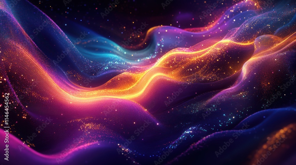 Aufkleber abstract waves of vibrant colors and light create a mesmerizing digital landscape.