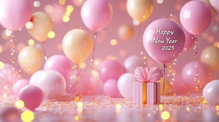 Vibrant Pastel Hued 3D Cartoon New Year 2025 Scene with Glowing Fairy Lights and Personalized Text for Holiday Card or Party Event Design