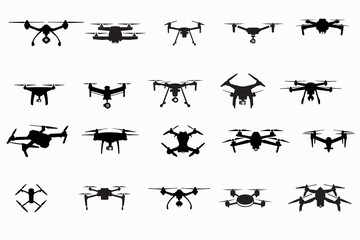 Flying Drone or Delivery Drone Silhouettes Vector Illustration