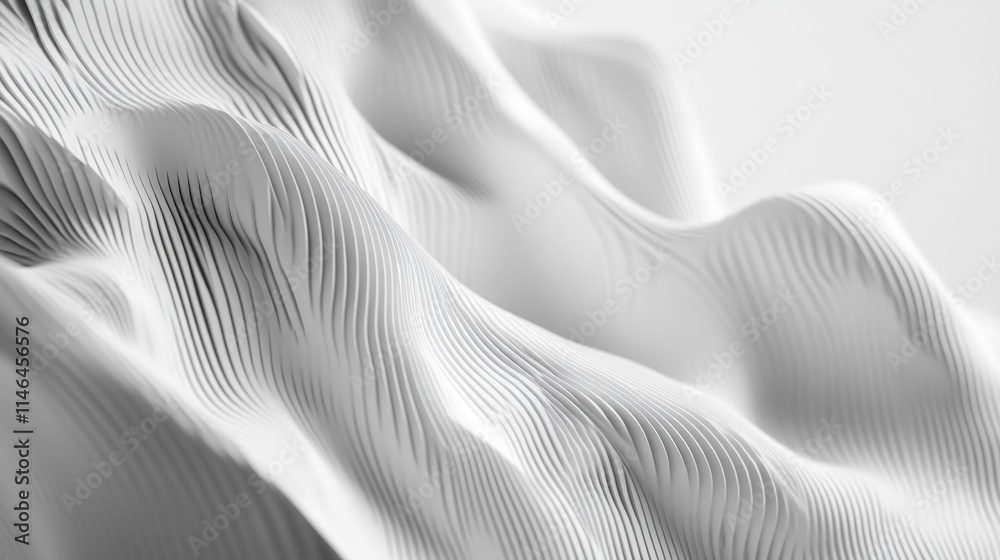 Leinwandbilder Abstract white waves with textured lines creating a sense of depth and movement.