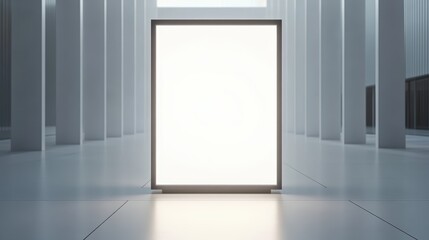 Blank exhibit sign positioned in a modern gallery space with minimalistic architecture