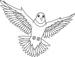 Cartoon pigeon flying line art